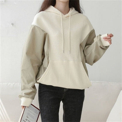 Damen Kapuzenpullover Lässiger Schnitt Kontrastärmel