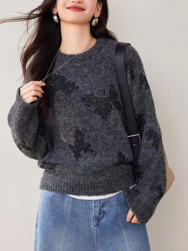 Damen Strickpullover mit Schmetterlingsapplikationen Glitzernd