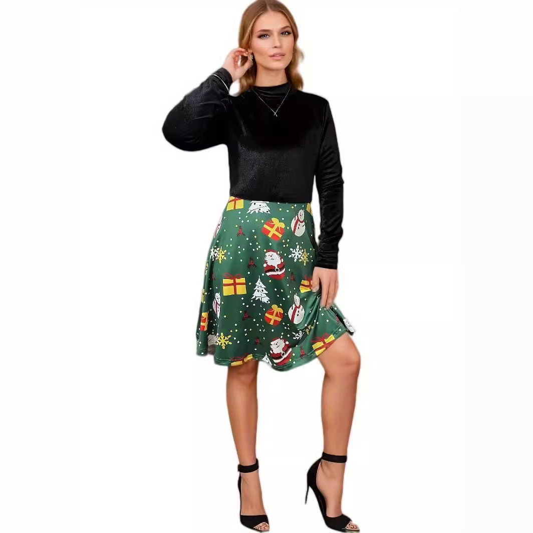 Damen Kleid Karomuster Hochgeschlossen Fließender Rock Eveloria