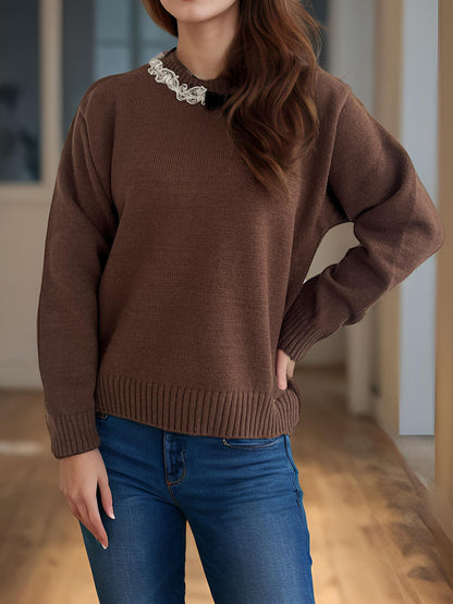 Damen Strickpullover Rüschendetails Eveloria