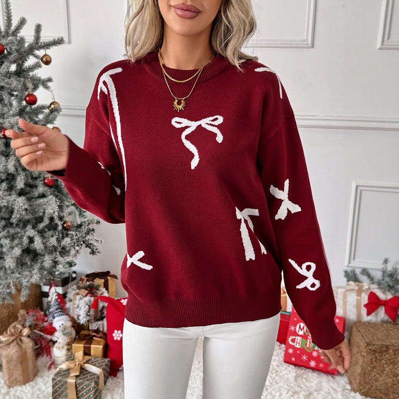 Damen Pullover Lässig Schleifenmuster Grau Eveloria