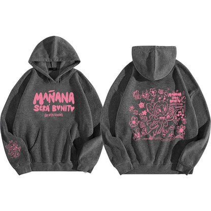 Damen Hoodie Kreativer Druck Kängurutasche Grau