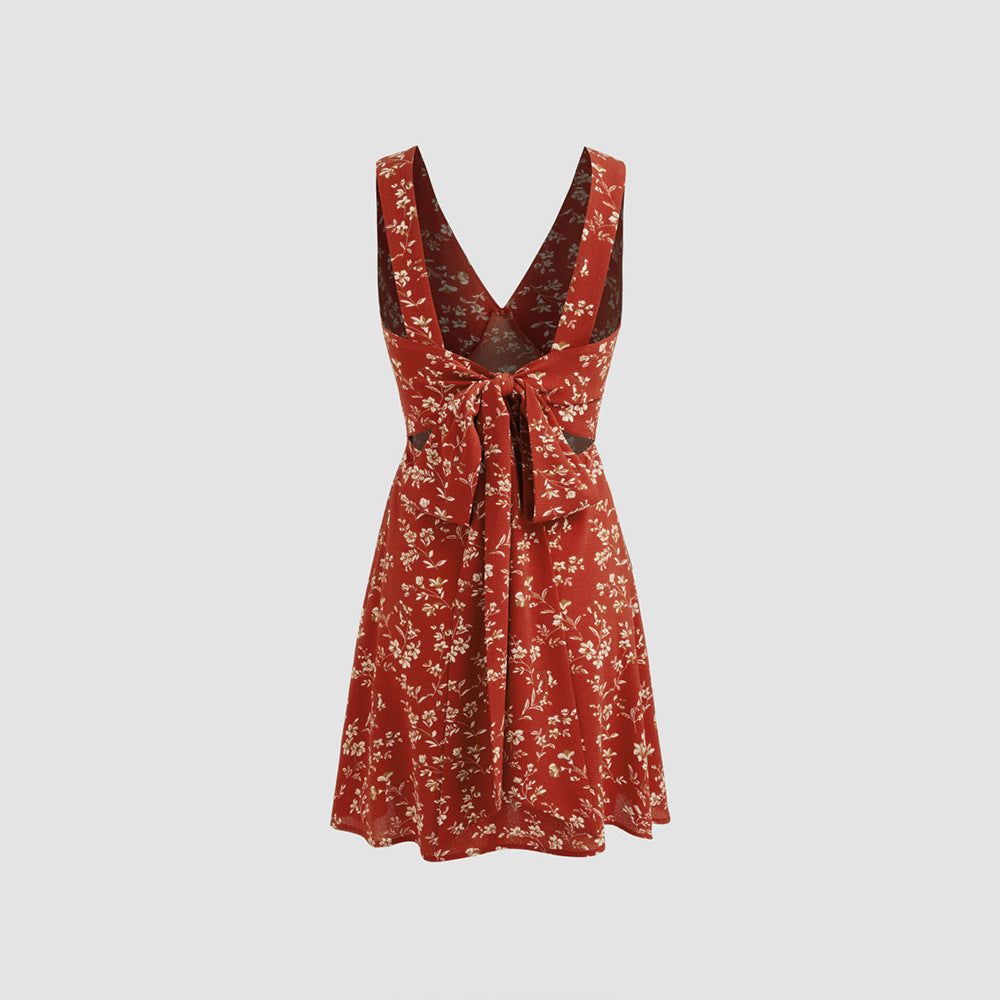 Damen Minikleid V-Ausschnitt Figurbetont Blumenmuster