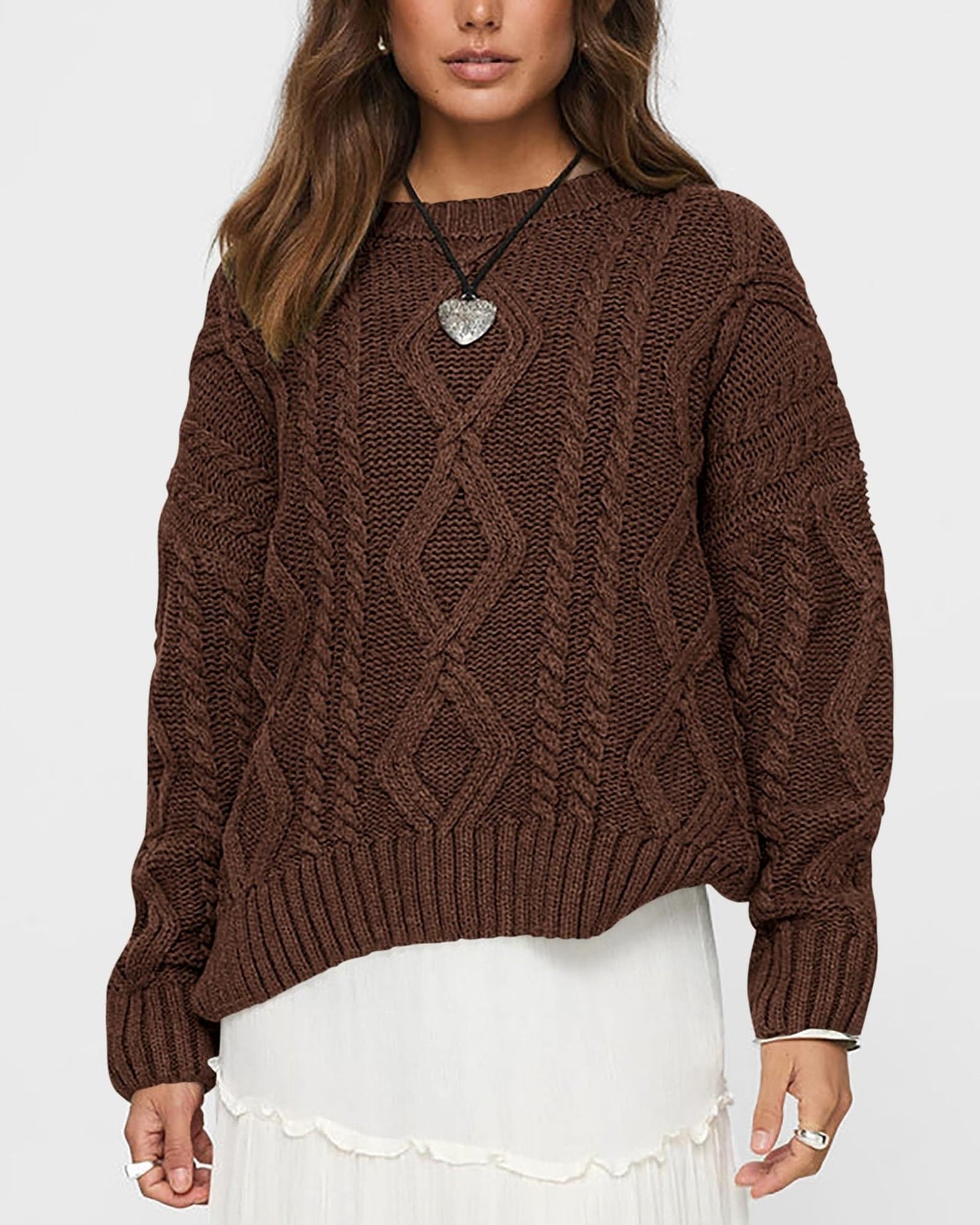 Damen Pullover Grobgestrickt Zopfdesign Eveloria