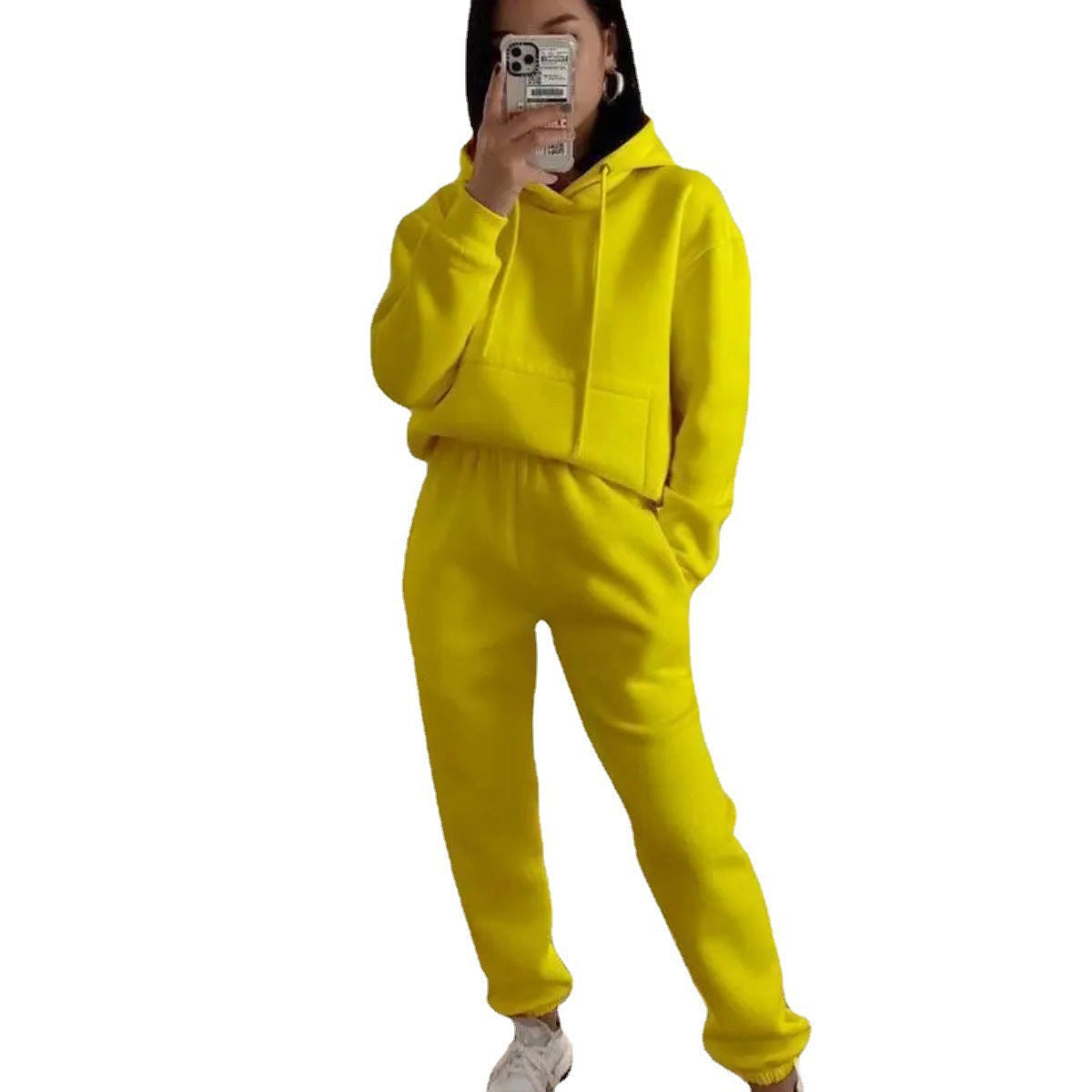 Damen Fleece-Joggingset mit Kapuze und elastischem Bund