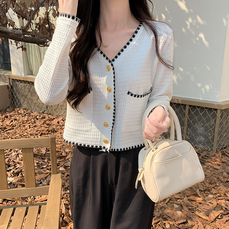 Damen Strickjacke Baumwolle Knöpfe Beige
