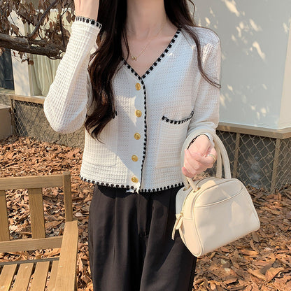 Damen Strickjacke Baumwolle Knöpfe Beige