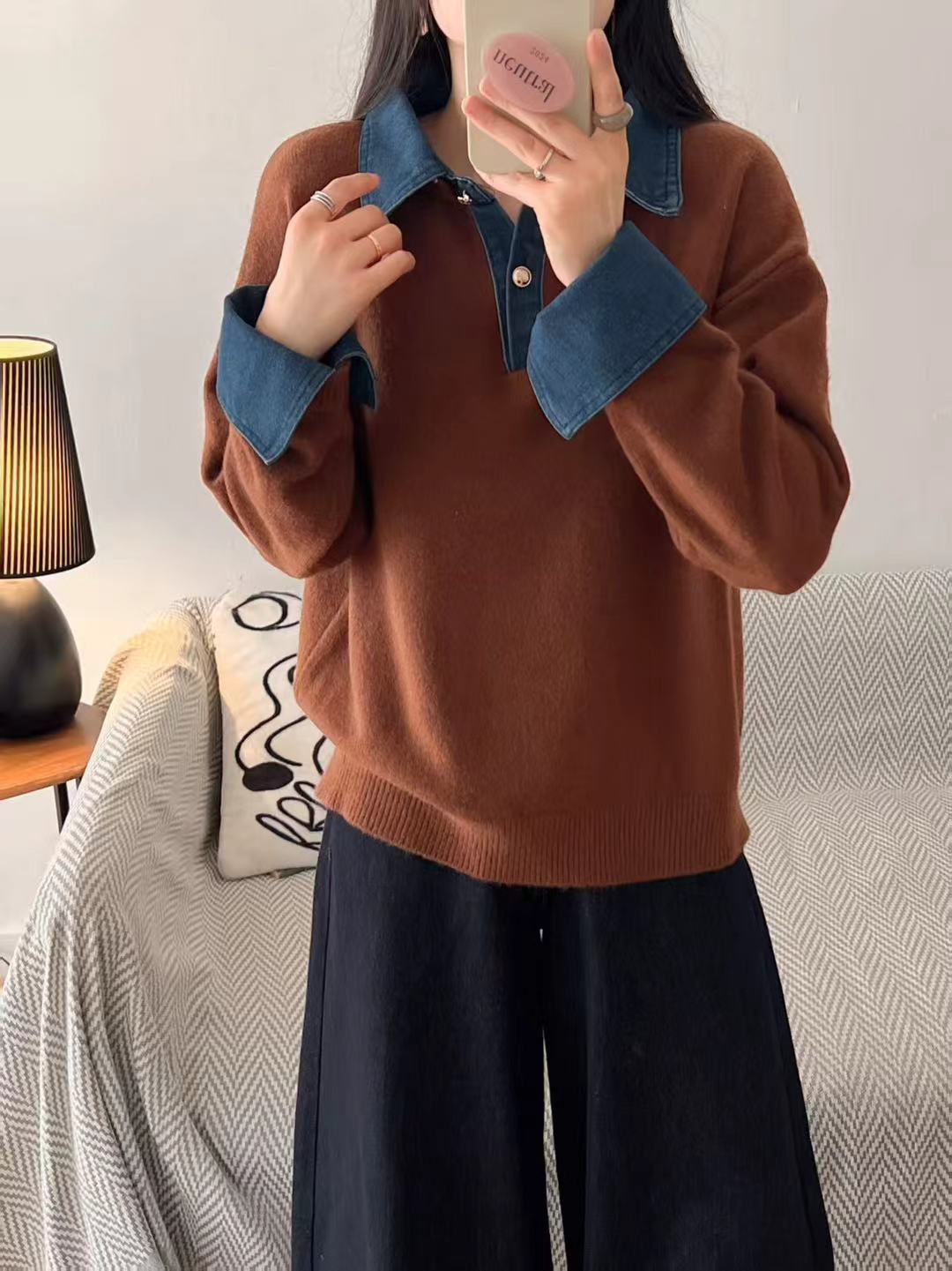 Damen Pullover Sportkragen Weich Eveloria