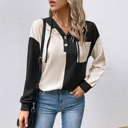 Damen Kapuzenbluse Kontrastfarben Eveloria