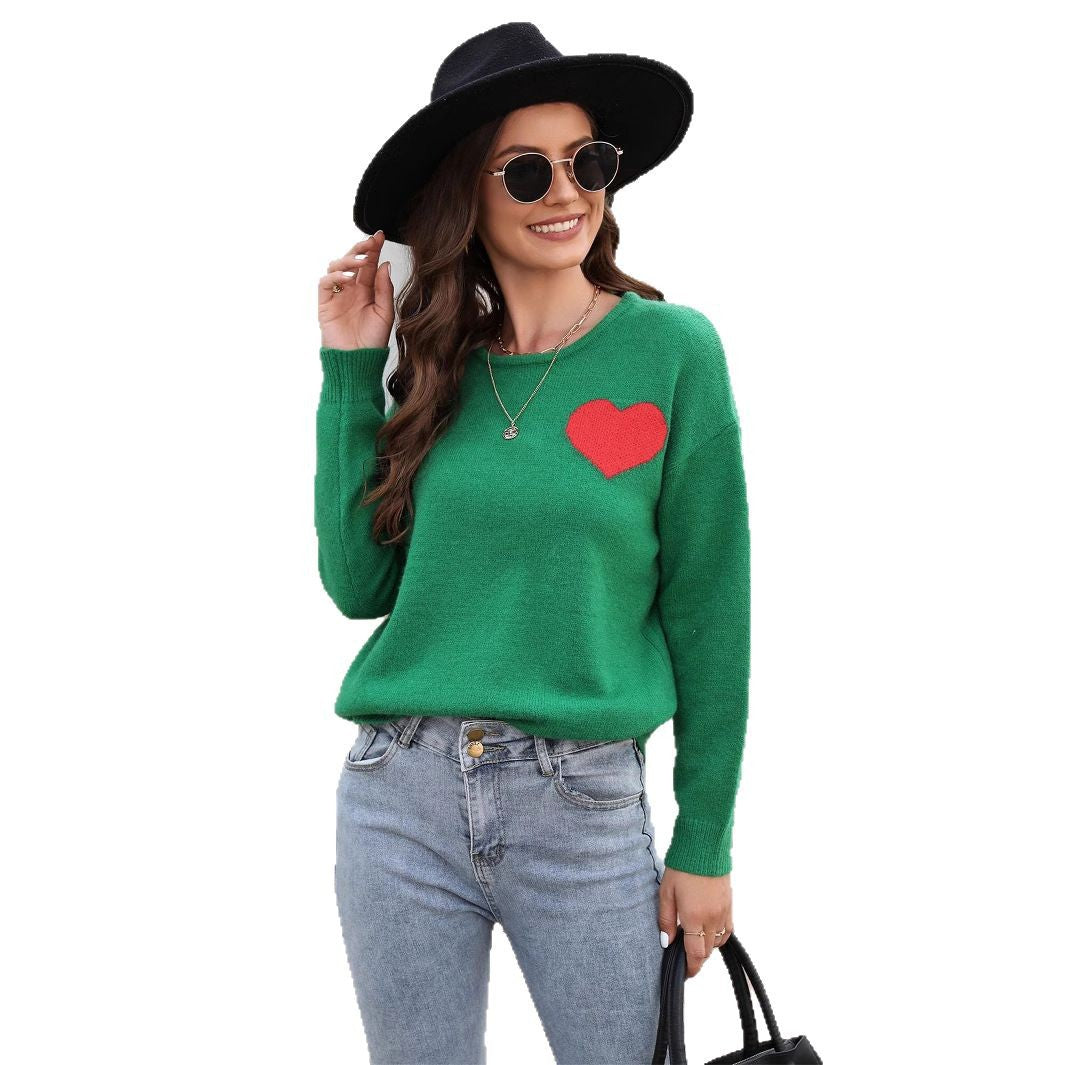 Damen Pullover Weich Herzapplikation Eveloria