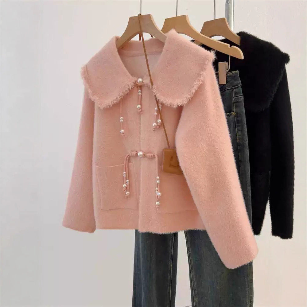 Damen Strickjacke Perlendetails Eveloria