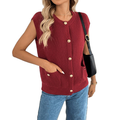 Damen Strickweste mit Knöpfen und Taschen Eveloria