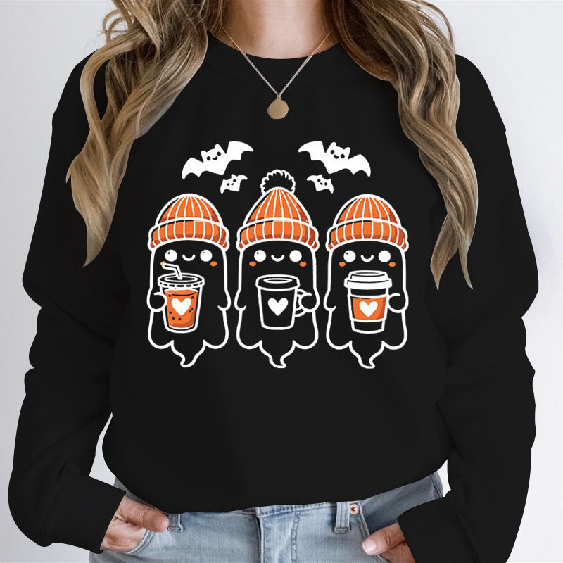 Damen Sweatshirt Gespenster-Design Baumwolle Gemütlich Grau - Eveloria