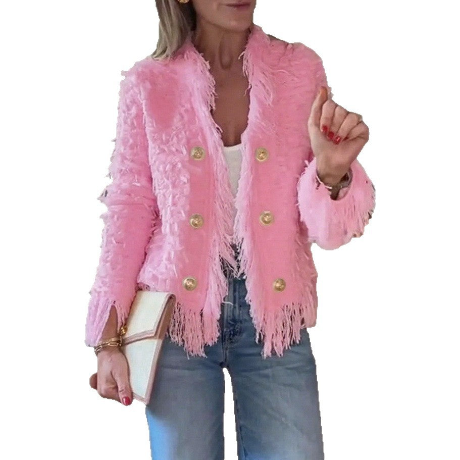 Damen Fransenjacke Goldknöpfe Eveloria