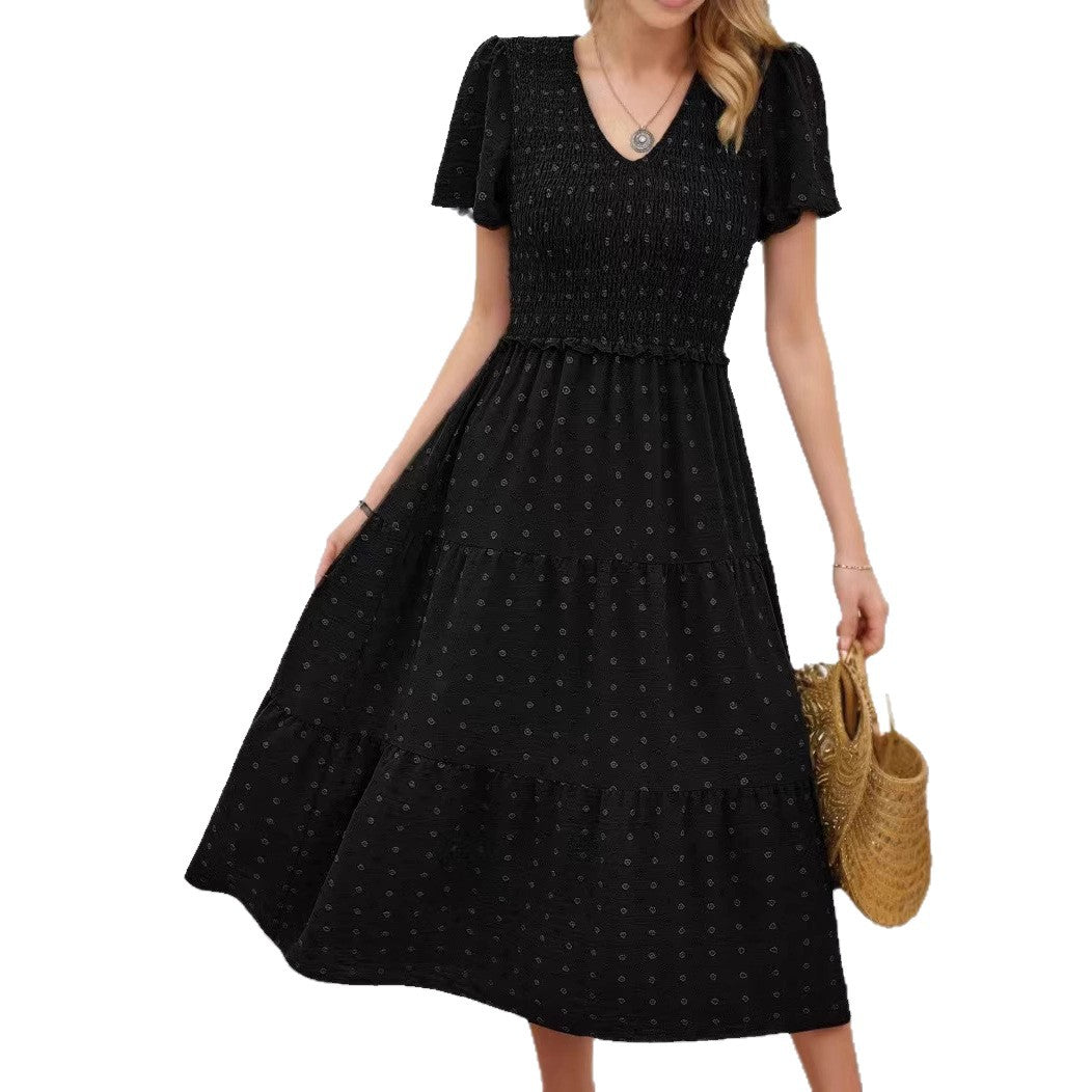 Damen Midi-Kleid Elastisch Rüschen Eveloria