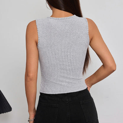 Eveloria Damen Rippshirt Figurbetont Knopfleiste