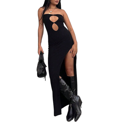 Damen Maxikleid Asymmetrischer Schlitz Cut-Out-Details Eveloria