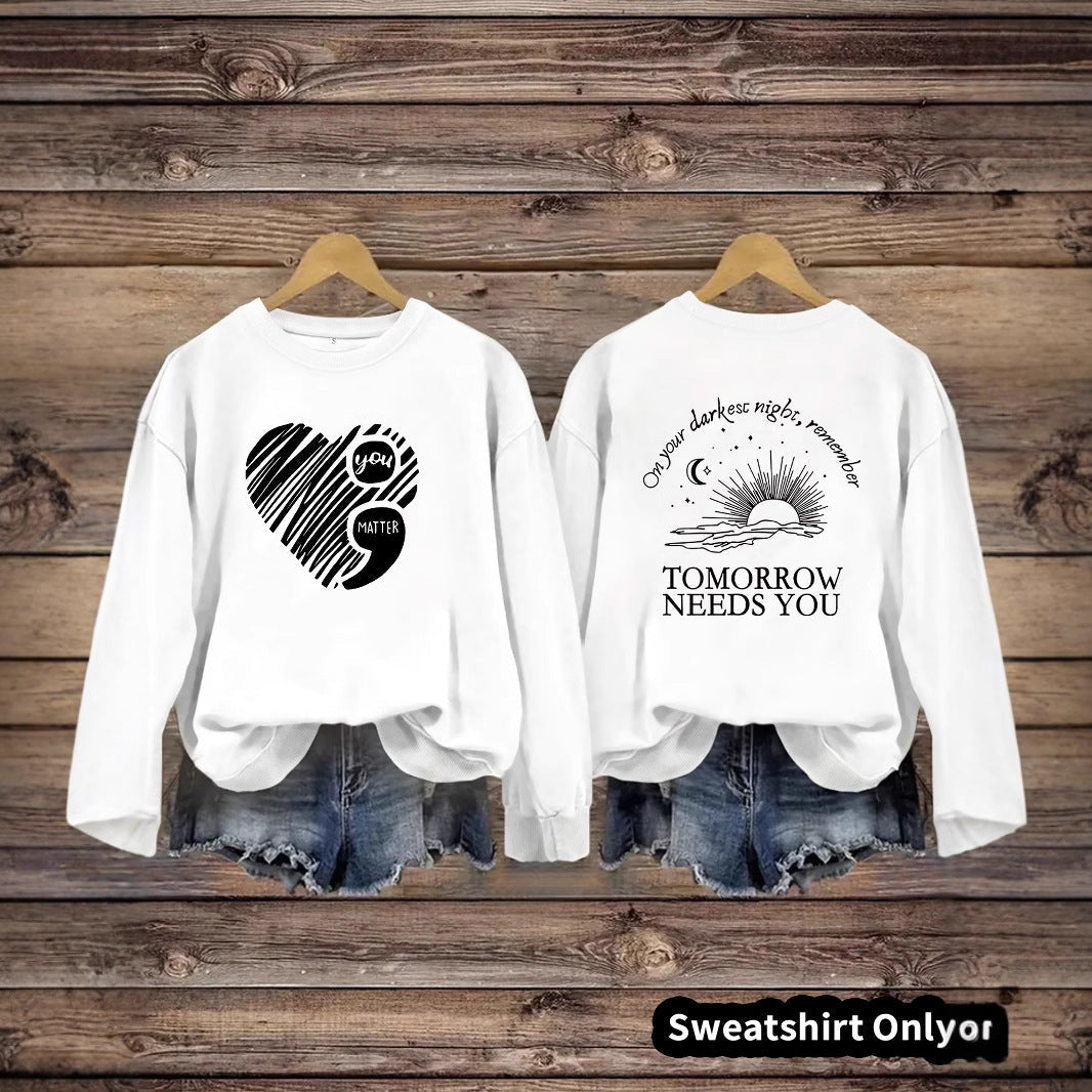 Damen Sweatshirt Großes Herzmotiv Inspirierender Aufdruck Eveloria