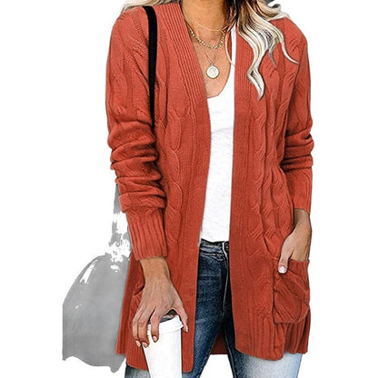 Damen Strickjacke Kabelmuster Offene Taschen Eveloria