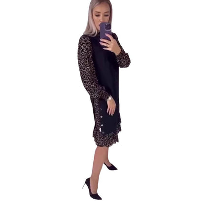 Damen Kleid Rüschendetails Knopfverzierung