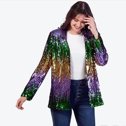 Damen Glitzerjacke Pailletten Langer Arm Offener Schnitt Eveloria - Eveloria