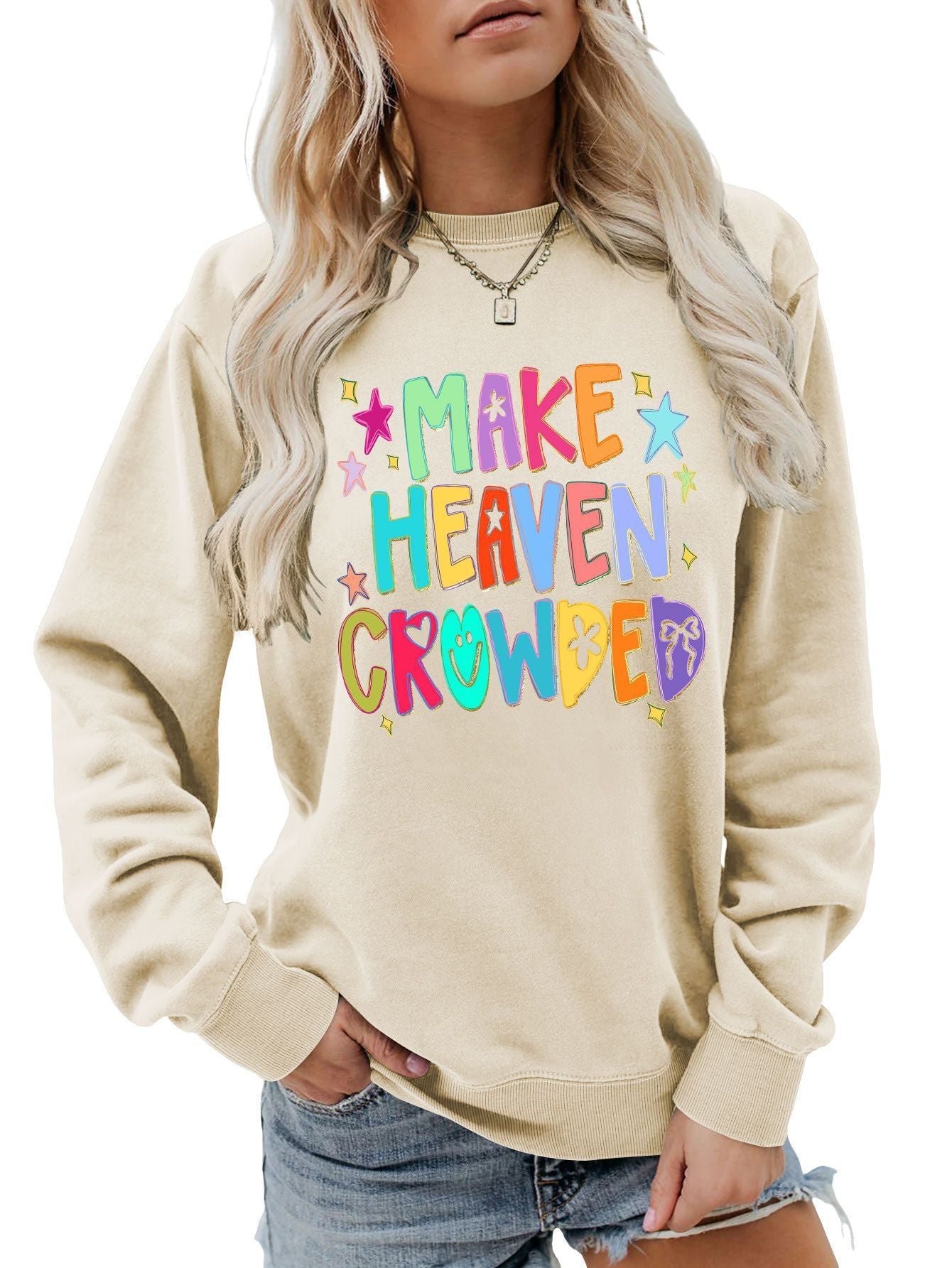 Damen Sweatshirt Bunt Motiv Verspielter Schriftzug