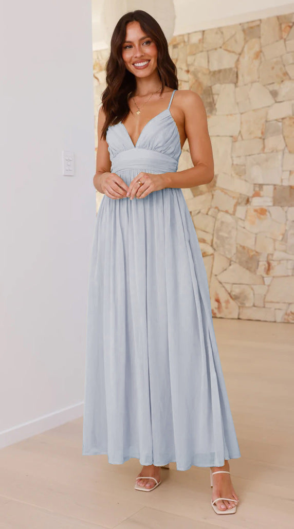Damen Maxikleid Schmale Träger Wickel-Design Eveloria