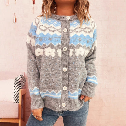 Damen Strickjacke Norwegermuster Kuschelig Eveloria