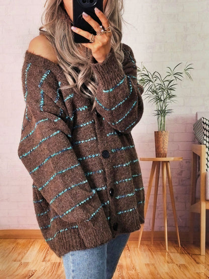 Damen Strickjacke Kuschelig Kontraststreifen Eveloria