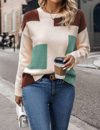 Damen Pullover Geometrisches Muster Stylischer Schnitt Eveloria