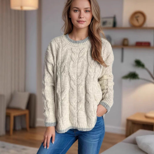 Damen Grobstrickpullover Lässig Struktur Look - Eveloria