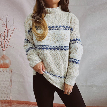 Damen Pullover Warm Gestrickt Geometrisches Muster Eveloria