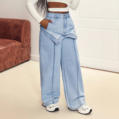 Damen Weite Jeans Asymmetrisch Innovativ Schnitt Eveloria
