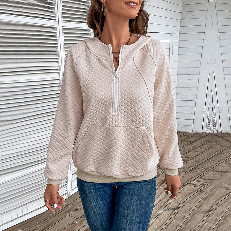 Damen Sweatpullover Reißverschluss Piqué-Muster Eveloria - Eveloria