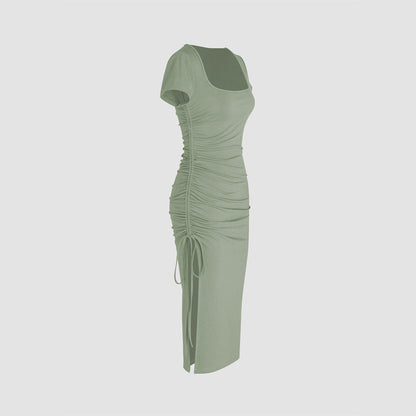 Damen Midi-Kleid Figurbetont mit Seitenschlitz und Raffungsdetails - Eveloria