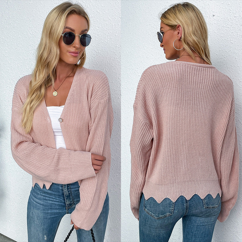 Damen Strickjacke Kuschelig Weit Schnitt Knopf Detail Beige