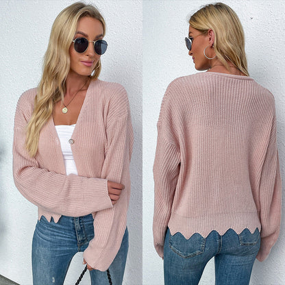 Damen Strickjacke Kuschelig Weit Schnitt Knopf Detail Beige