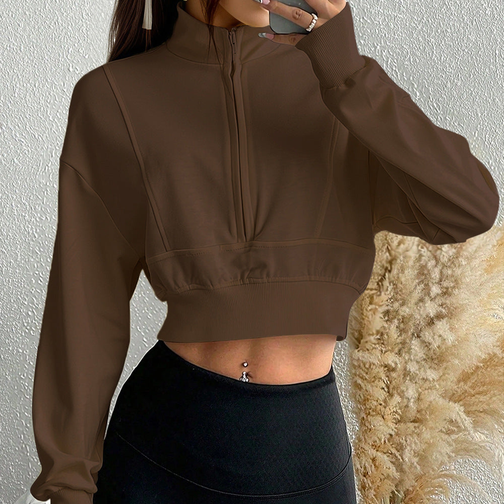 Damen Cropped Sweatshirt Softes Material Hochschließender - Eveloria