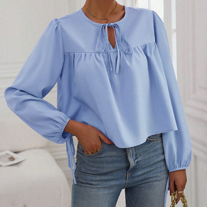 Damen Bluse Lässiger Schnitt Dekoratives Bindeband