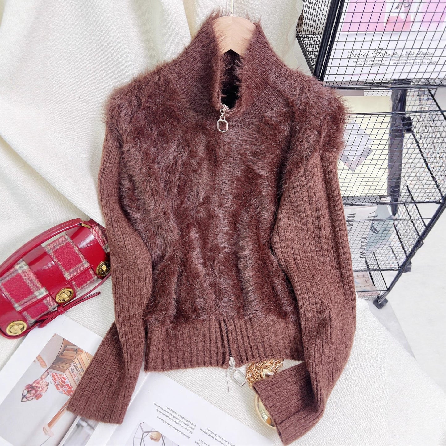 Damen Strickpullover Wärmeisolierend Hochkragen Fleece