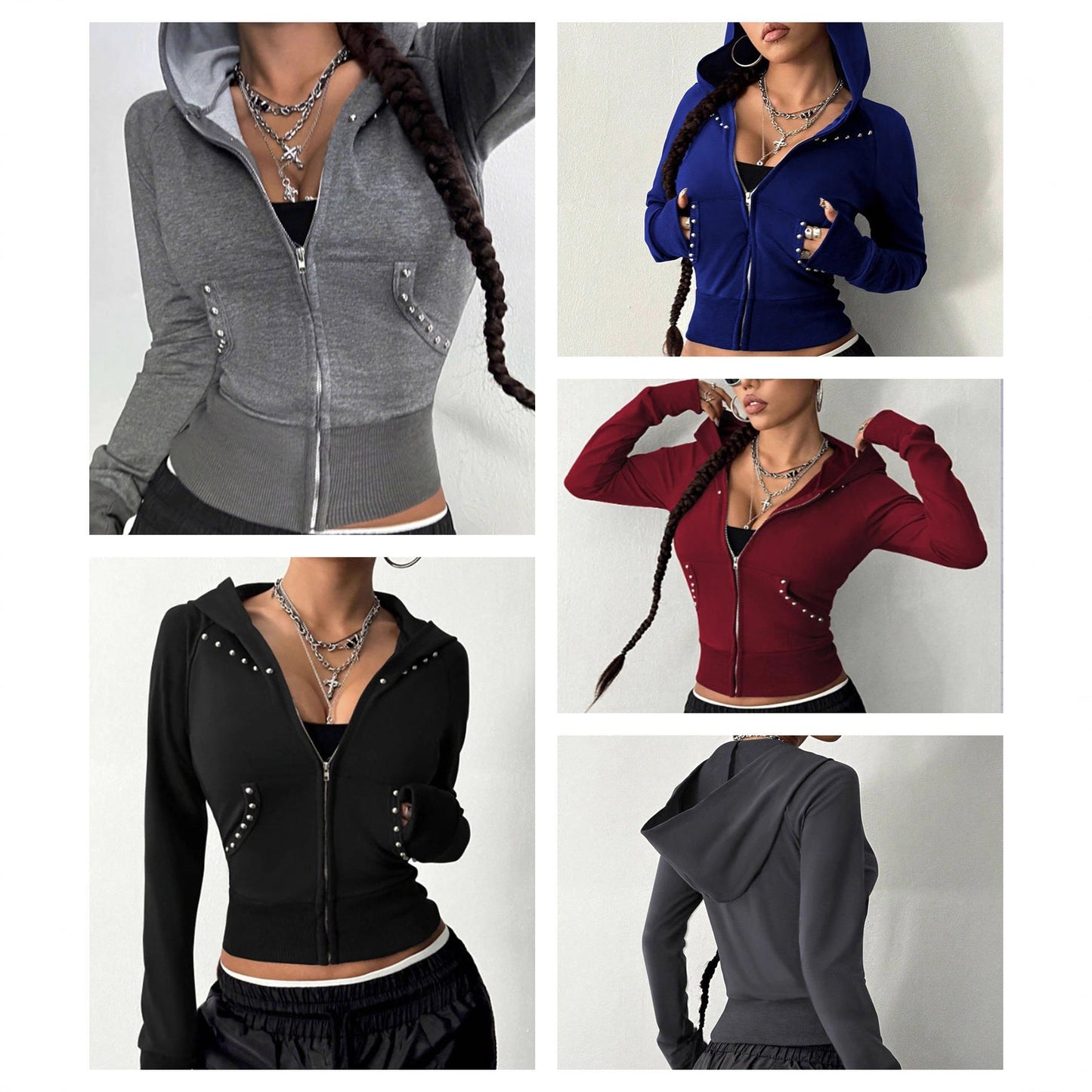 Damen Sportjacke Kapuze Strassdetails Schwarz Eveloria - Eveloria