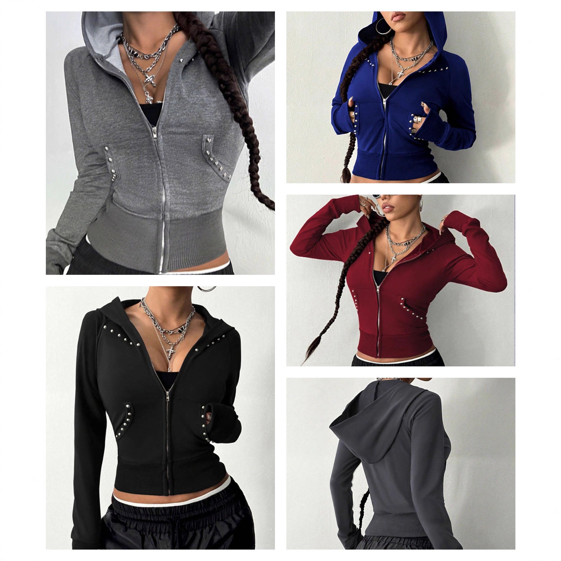Damen Sportjacke Kapuze Strassdetails Schwarz Eveloria - Eveloria