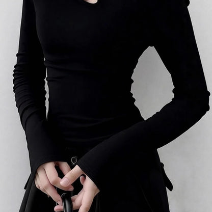 Damen Langarm-T-Shirt Asymmetrischer Ausschnitt Eveloria
