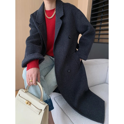Damen Wollmantel Eleganter Doppelt-Knopf Weit Schnitt