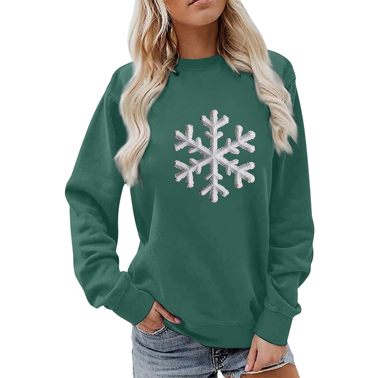 Damen Sweatshirt Schneeflockenmotiv Lässig Grau Eveloria