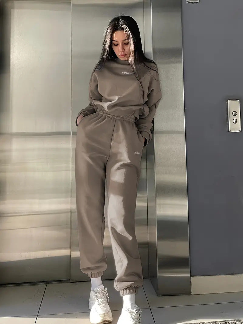 Damen Sweatanzug Oversized Elastisch Grau Eveloria