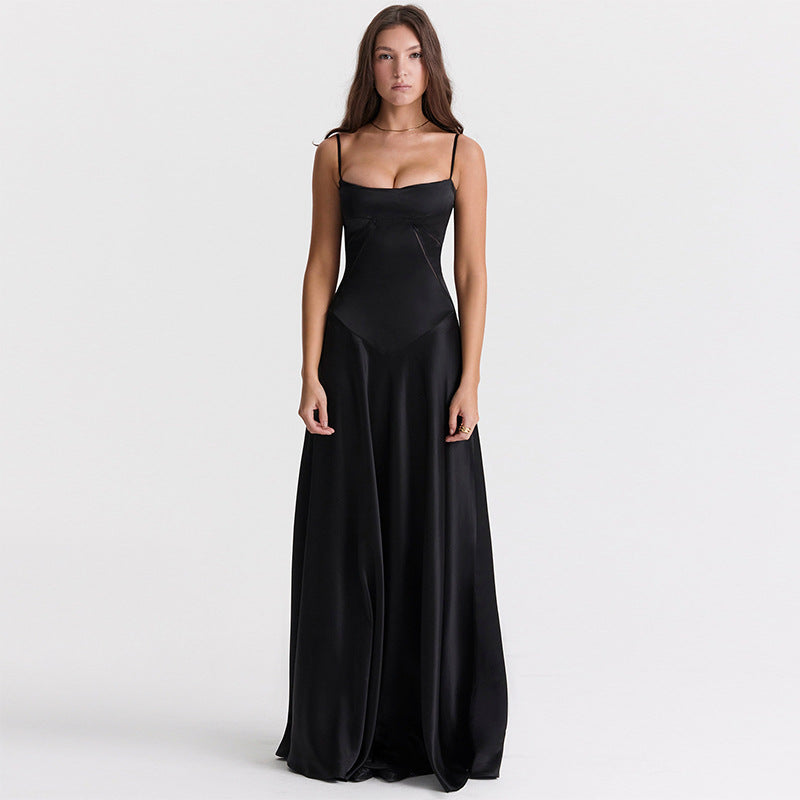 Damen Satin Maxikleid mit Trägern Figurbetont Eveloria