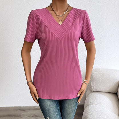 Damen T-Shirt V-Ausschnitt Plissiert Eveloria