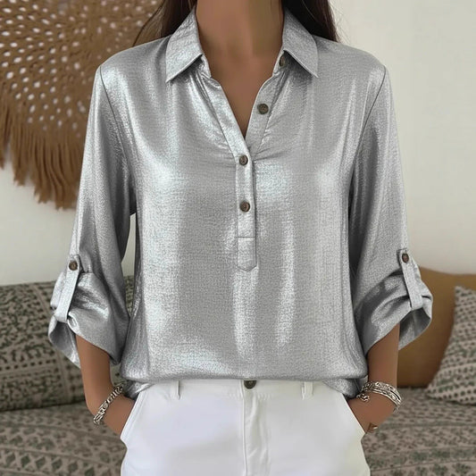 Damen Hemd Kurzarm Elegant Glitzer Effekt Eveloria - Eveloria