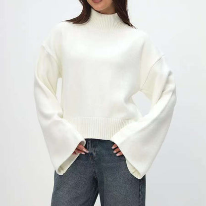 Damen Pullover Grobstrick Stehkragen Voluminöse Ärmel Eveloria